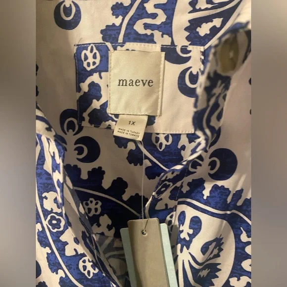 NWT Anthropologie Maeve The Soren in Navy White Medallion Print Shirt Dress 1X - Picture 9 of 10